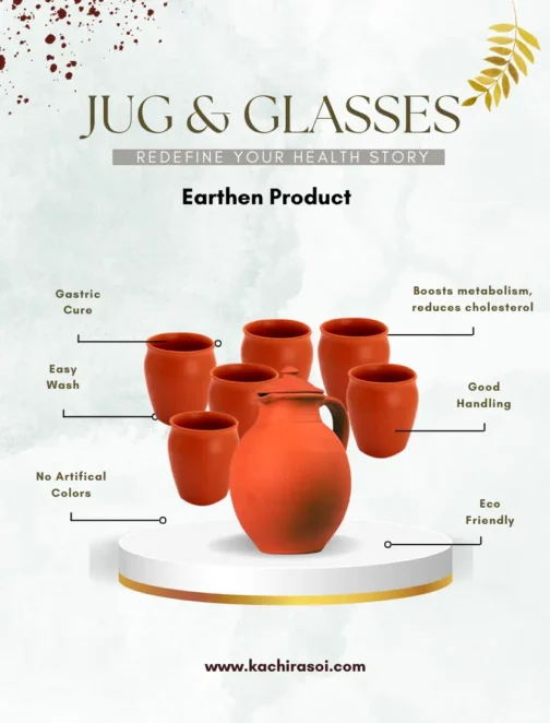 Mitti Ka Jug with Glasses- 1 LTR & 2 LTR with Glass (6 Pcs) | 100% natural