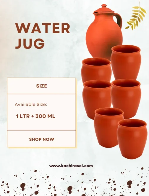 Mitti Ka Jug with Glasses- 1 LTR & 2 LTR with Glass (6 Pcs) | 100% natural - Image 4