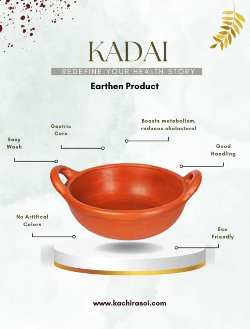 Clay Kadai | 100% natural | Kachi Rasoi | Mitti Ki Kadai - 1 to 4 Ltrs