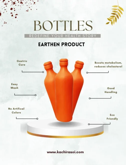 Special Earthen Clay Water Bottle | Kachi Rasoi | Mitti Ki Bottle - 800 ML & 1000 ML