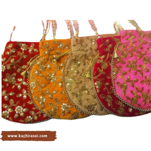 Kachi Rasoi Velvet  Royal wedding Potli Bag | 12 beautiful colors (1 Piece)