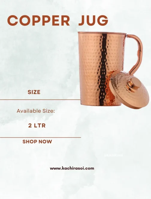 Copper Jug | Kachi Rasoi | 100% Pure, Durable | 2 Ltr - Image 2