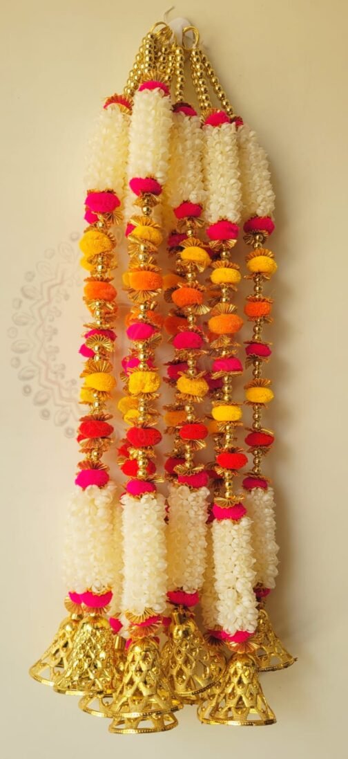 Kachi Rasoi Premium Floral Beaded Toran Garland with Golden Bells