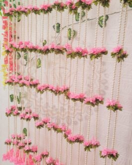 Pearl Gajra Hanging – Pink Flower Pearl Door, Stair & Wall Hanging (4 Feet, Pack of 10)