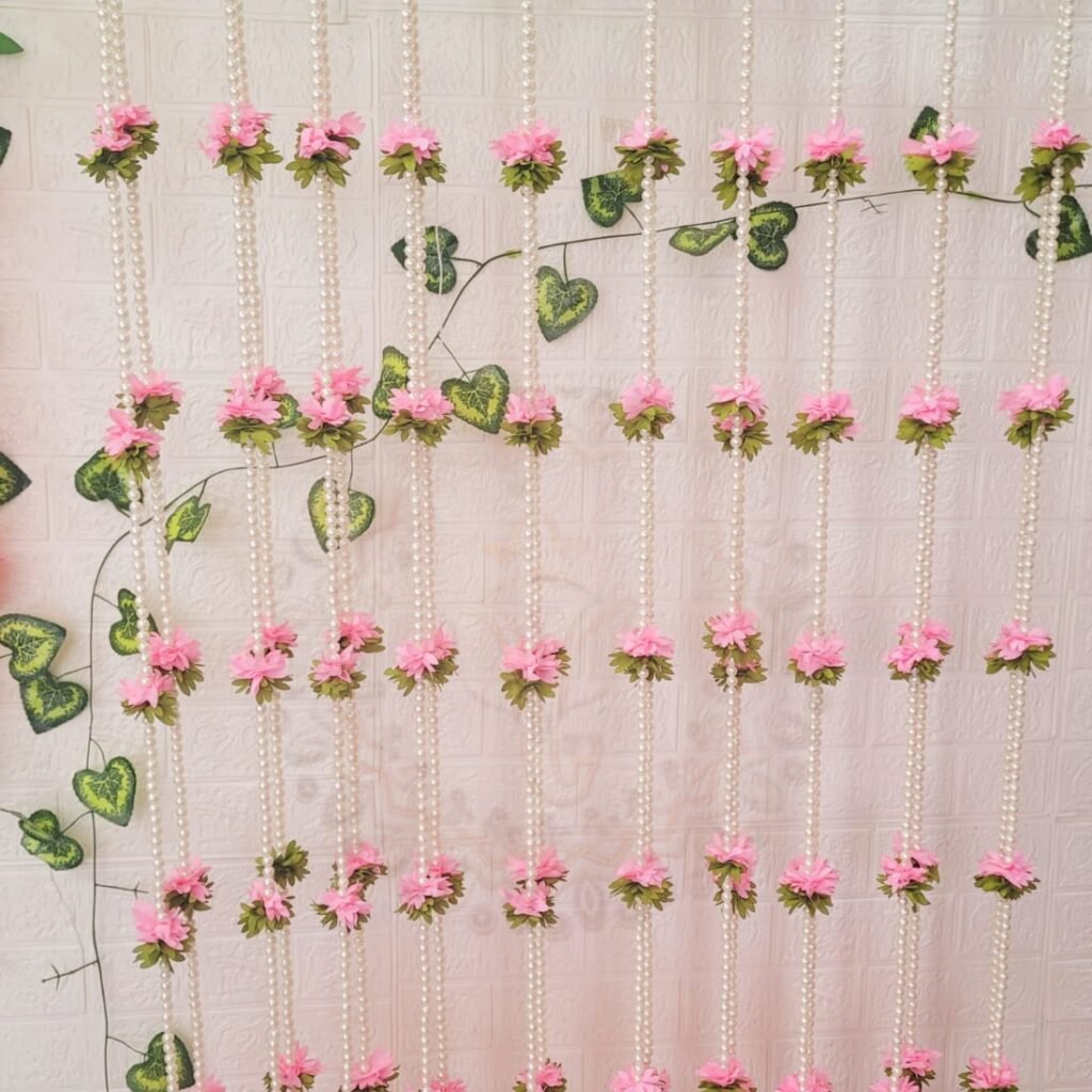 Ten pearl gajra hangings side by side make an instant festive backdrop. – Kachi Rasoi