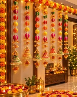 Traditional Gotta Ball Hanging – Door & Wall Hanging for Diwali (18 Inch, Pack of 10)