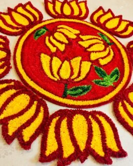 Big Size Pichwai Lotus Mat Set – 9 Piece Rangoli Mats with T-Light Holders (16 & 10 Inch)