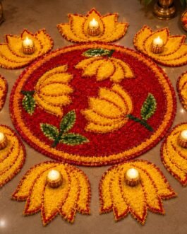 Big Size Pichwai Lotus Mat Set – 9 Piece Rangoli Mats with T-Light Holders (16 & 10 Inch)