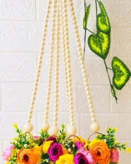 Peony Cage Hanging – Golden Flower Cage Hangings for Mandir, Door & Wall (5 inch, Pack of 5)