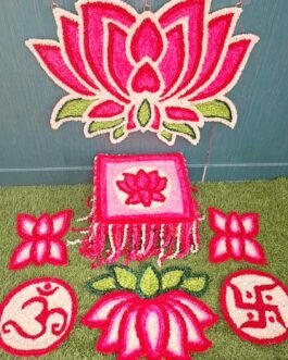 Kamal Singhasan Mat Set – 7-Piece Lotus Backdrop, Chowki Aasan & Rangoli Mats for Lakshmi Puja