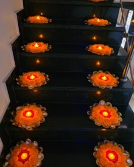 Marigold Pom Pom Floral Mat Set for Stairs & Corridor – 16 Piece Diwali Rangoli Mats