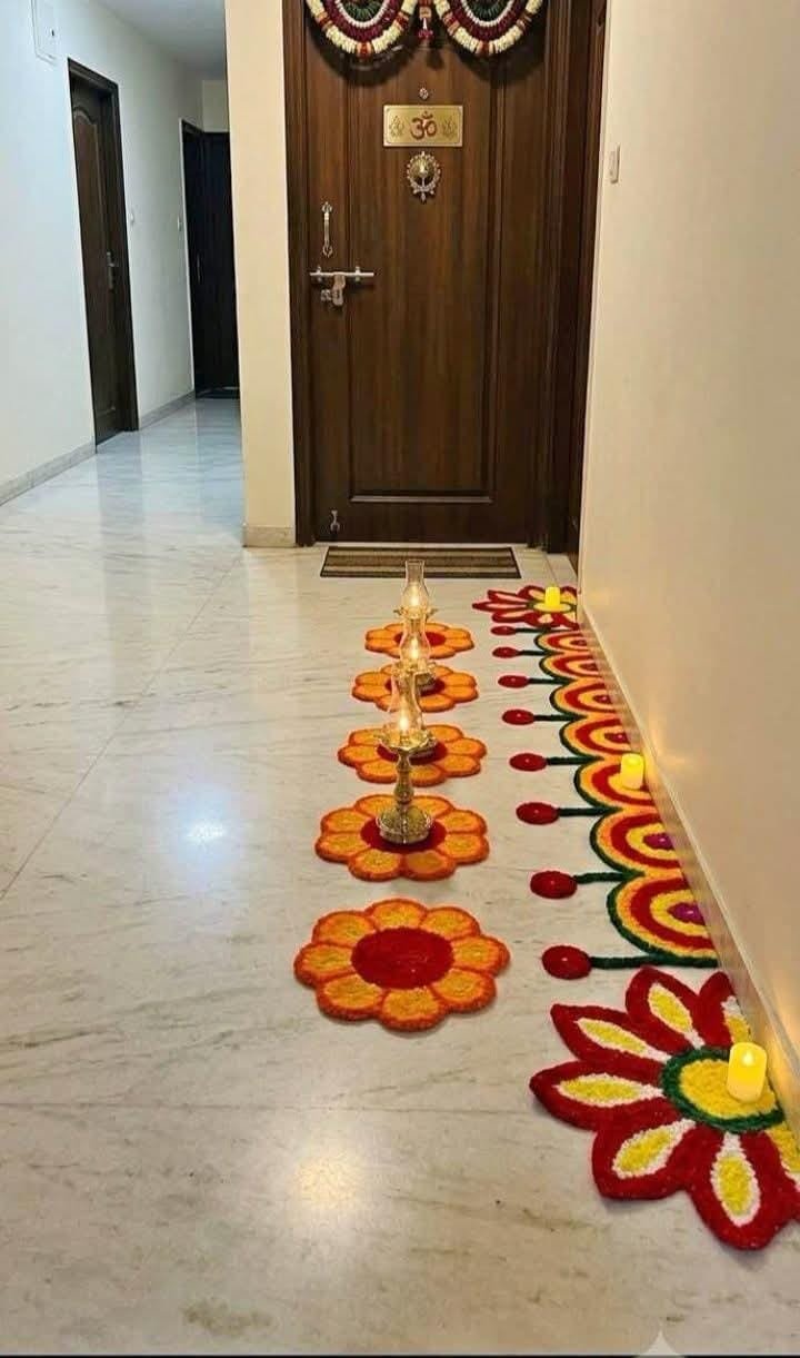 Handmade woollen rangoli combo set with Umbhartha Patti and Samai Aasan at main entrance – Kachi Rasoi