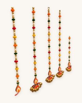 Diya Pom Pom Pearl Hanging for Diwali – Double-Sided Diya Latkan (20 inch, Pack of 5)