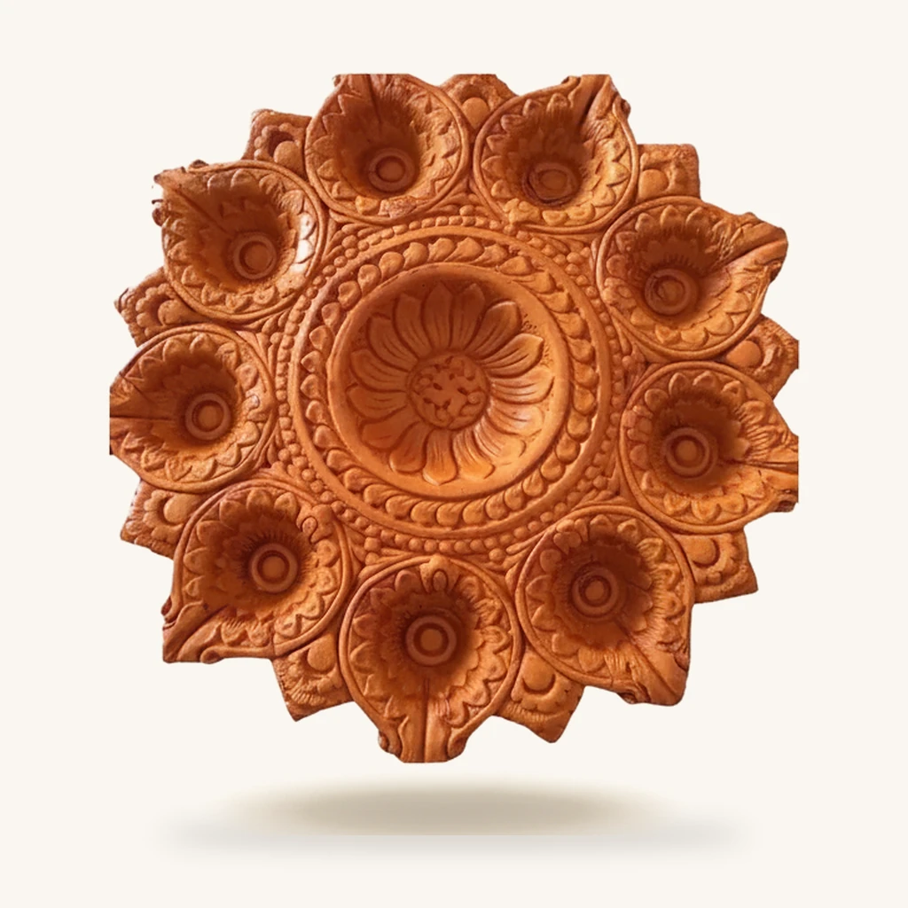 Handcrafted clay deepak thali with diyas