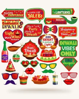 Happy Diwali Photo Props & Party Decoration – 30 Pcs