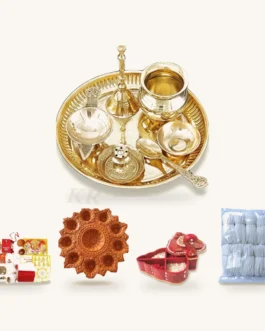Lakshmi Puja Diwali Hamper &ndash; Brass Thali, Puja Kit & Clay Deepak Thali