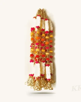 Floral Beaded Toran Garland with Golden Bells – Pack of 6