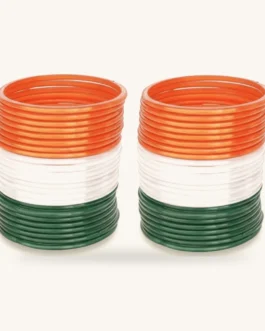 Kanch Glass Bangles, Green White Orange – 30 Pcs