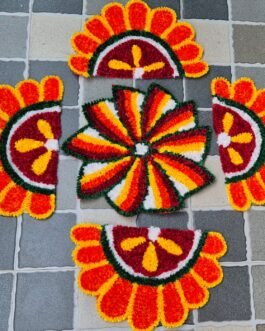 Kolam Rangoli Mat Set – 5 Piece Feather Wool Ready-Made Rangoli (16 & 14 Inch)