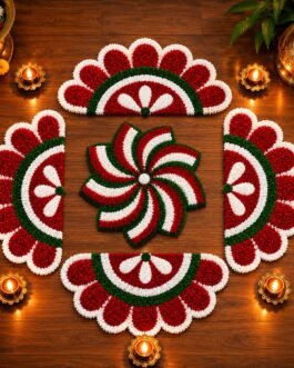 Kolam Rangoli Mat Set – 5 Piece Feather Wool Ready-Made Rangoli (16 & 14 Inch)