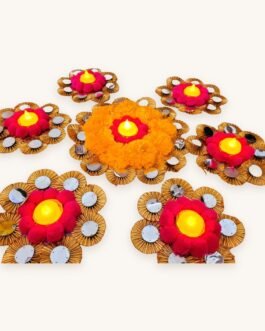 Marigold Pom Pom Floral Mat Set for Stairs & Corridor – 16 Piece Diwali Rangoli Mats