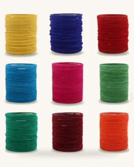 Multicolour Velvet Metal Bangles – 12 Pcs
