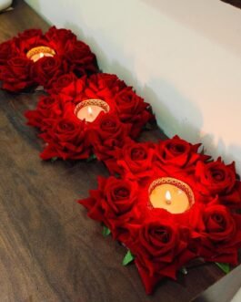 Rose Tealight Set – Floral T-Light Holders for Diwali Décor (6 Inch, Pack of 6)
