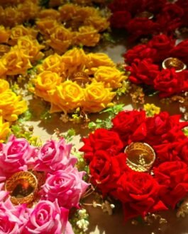 Rose floral tealight holders in red, yellow and pink – Kachi Rasoi