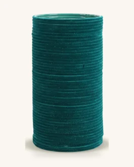Teal Blue Velvet Metal Bangle Set